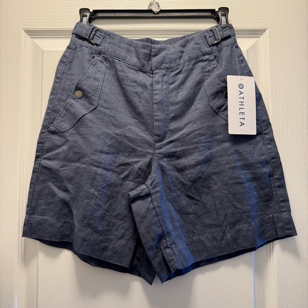 ATHLETA Blue Linen Shorts Size 0 Voyager Collection XS Casual NEW - Picture 2 of 5